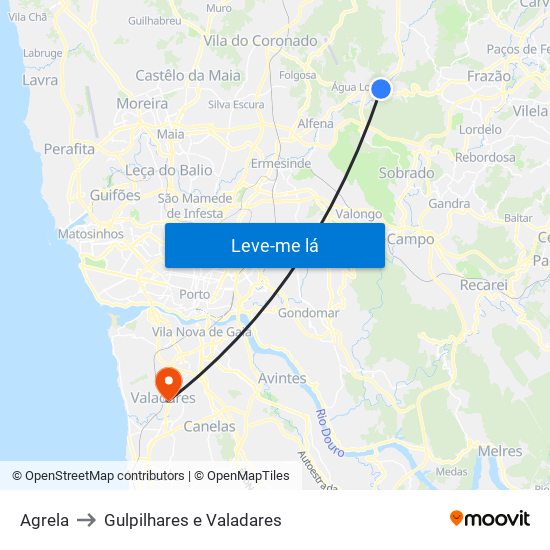 Agrela to Gulpilhares e Valadares map