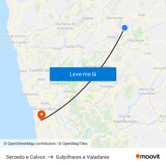 Serzedo e Calvos to Gulpilhares e Valadares map