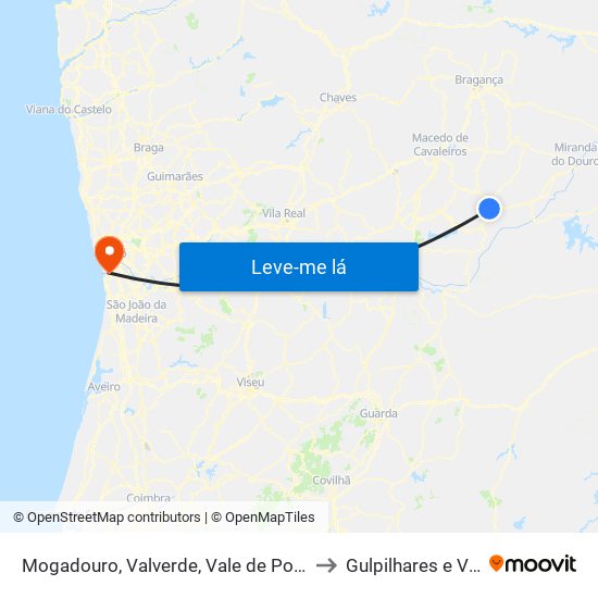 Mogadouro, Valverde, Vale de Porco e Vilar de Rei to Gulpilhares e Valadares map