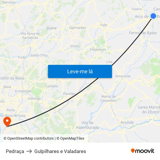 Pedraça to Gulpilhares e Valadares map