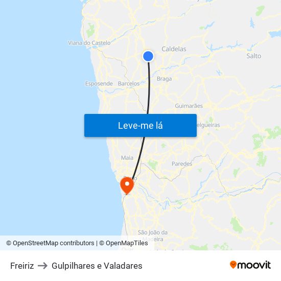 Freiriz to Gulpilhares e Valadares map