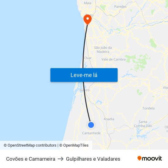 Covões e Camarneira to Gulpilhares e Valadares map