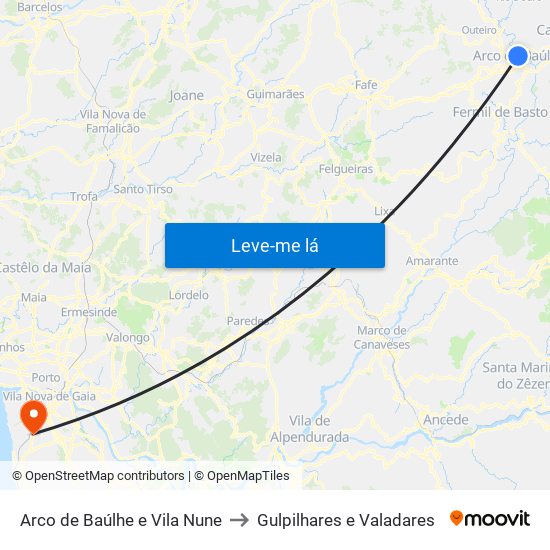 Arco de Baúlhe e Vila Nune to Gulpilhares e Valadares map