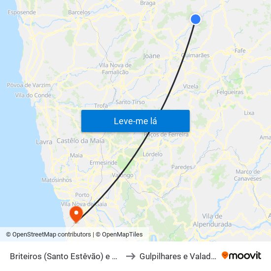 Briteiros (Santo Estêvão) e Donim to Gulpilhares e Valadares map