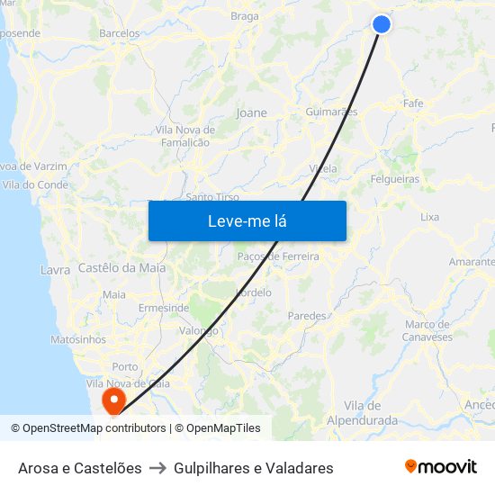 Arosa e Castelões to Gulpilhares e Valadares map