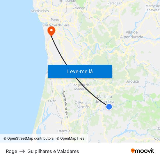 Roge to Gulpilhares e Valadares map