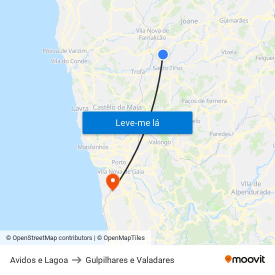 Avidos e Lagoa to Gulpilhares e Valadares map