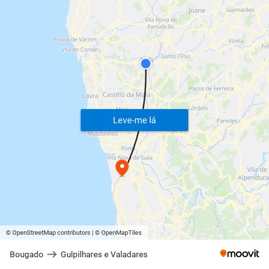 Bougado to Gulpilhares e Valadares map