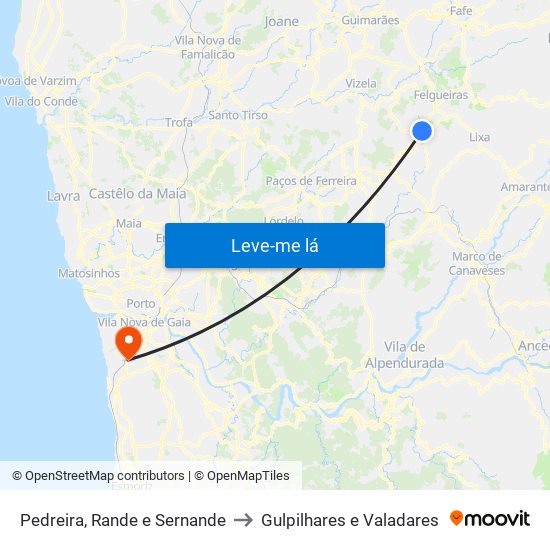 Pedreira, Rande e Sernande to Gulpilhares e Valadares map