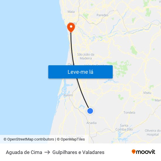 Aguada de Cima to Gulpilhares e Valadares map