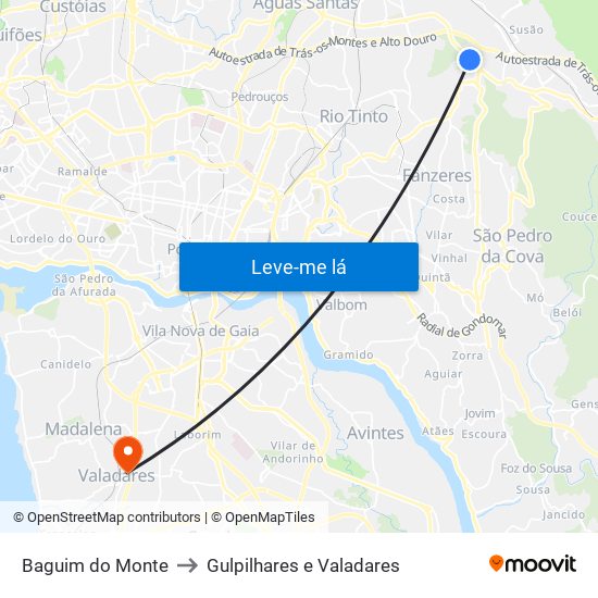 Baguim do Monte to Gulpilhares e Valadares map