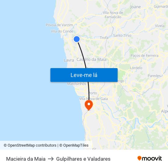 Macieira da Maia to Gulpilhares e Valadares map