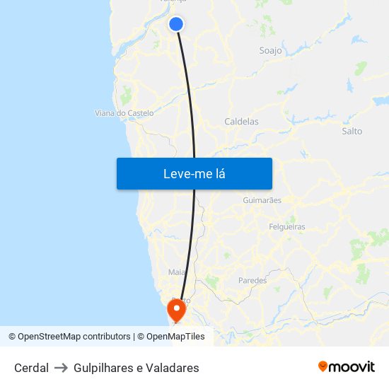 Cerdal to Gulpilhares e Valadares map