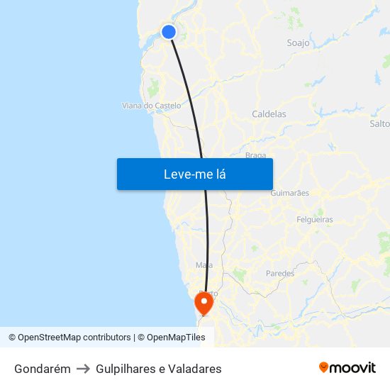 Gondarém to Gulpilhares e Valadares map