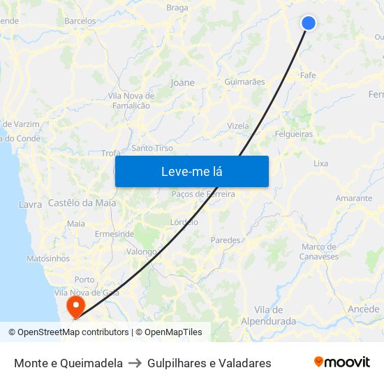 Monte e Queimadela to Gulpilhares e Valadares map