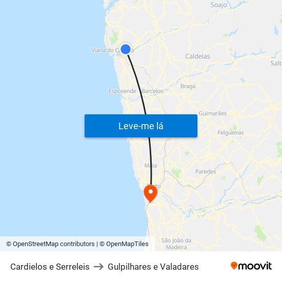 Cardielos e Serreleis to Gulpilhares e Valadares map