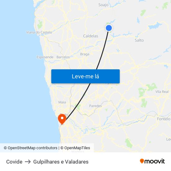 Covide to Gulpilhares e Valadares map