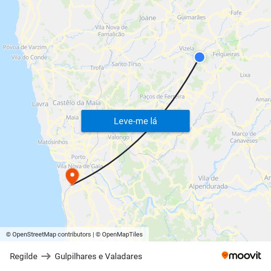 Regilde to Gulpilhares e Valadares map