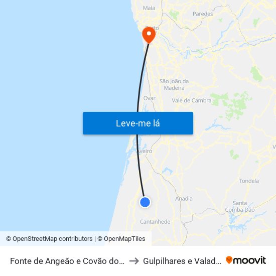 Fonte de Angeão e Covão do Lobo to Gulpilhares e Valadares map