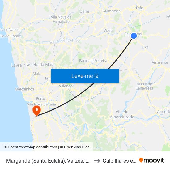 Margaride (Santa Eulália), Várzea, Lagares, Varziela e Moure to Gulpilhares e Valadares map