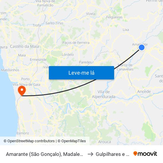 Amarante (São Gonçalo), Madalena, Cepelos e Gatão to Gulpilhares e Valadares map