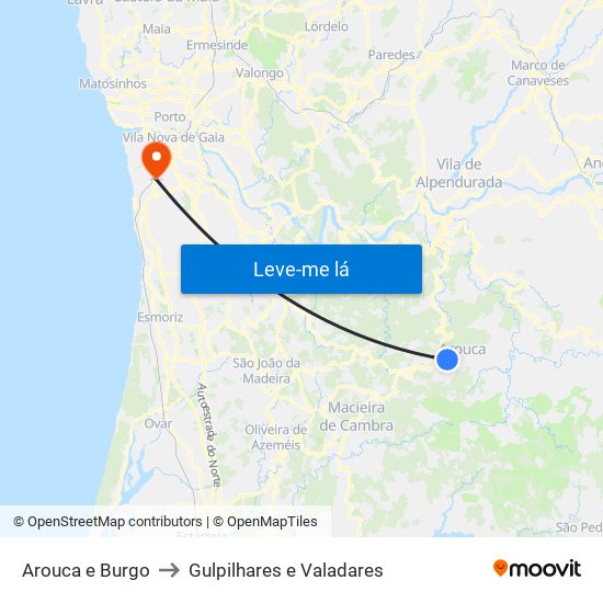 Arouca e Burgo to Gulpilhares e Valadares map