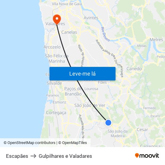 Escapães to Gulpilhares e Valadares map