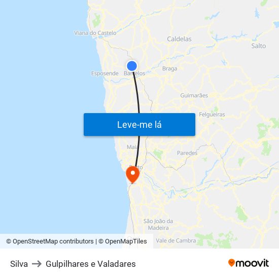 Silva to Gulpilhares e Valadares map