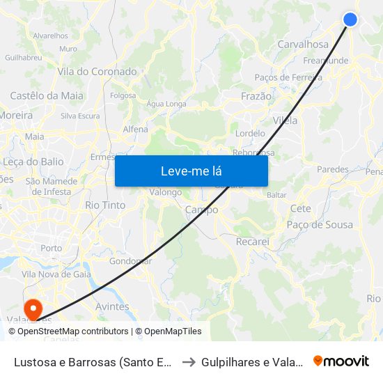 Lustosa e Barrosas (Santo Estêvão) to Gulpilhares e Valadares map