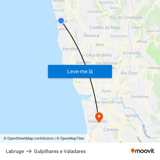 Labruge to Gulpilhares e Valadares map