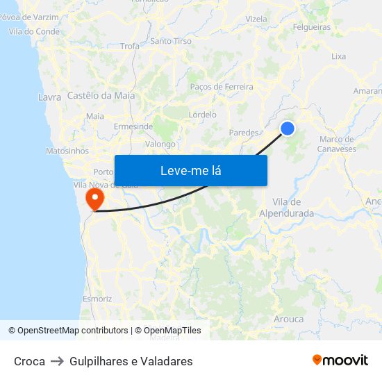 Croca to Gulpilhares e Valadares map