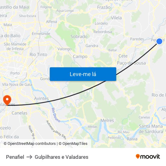 Penafiel to Gulpilhares e Valadares map