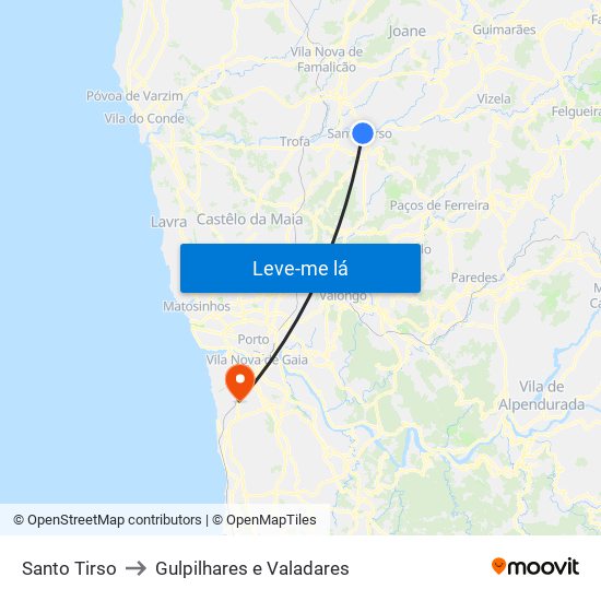 Santo Tirso to Gulpilhares e Valadares map