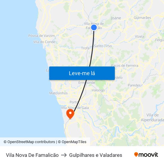 Vila Nova De Famalicão to Gulpilhares e Valadares map