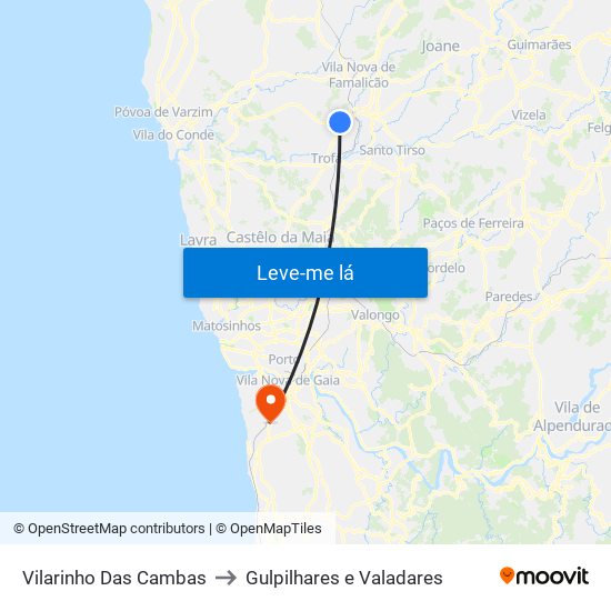 Vilarinho Das Cambas to Gulpilhares e Valadares map