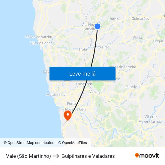 Vale (São Martinho) to Gulpilhares e Valadares map