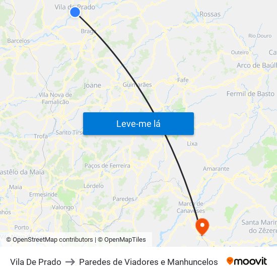 Vila De Prado to Paredes de Viadores e Manhuncelos map