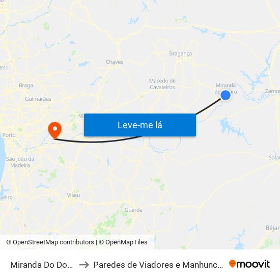 Miranda Do Douro to Paredes de Viadores e Manhuncelos map