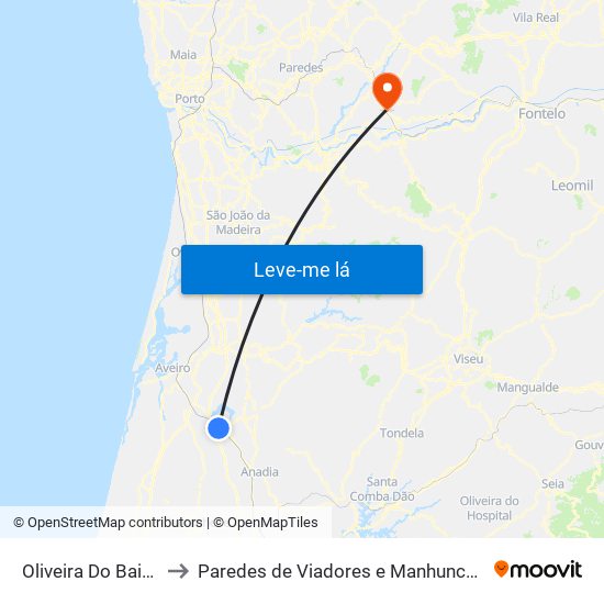 Oliveira Do Bairro to Paredes de Viadores e Manhuncelos map