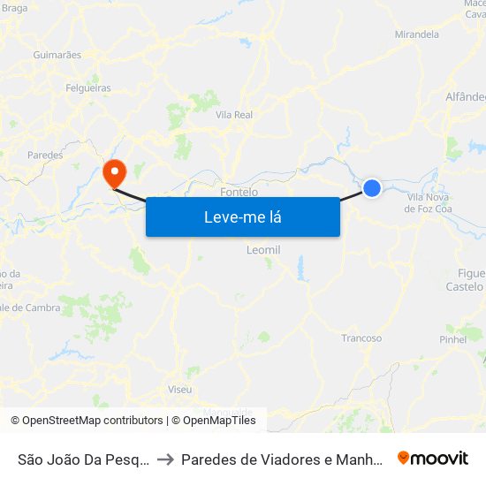 São João Da Pesqueira to Paredes de Viadores e Manhuncelos map