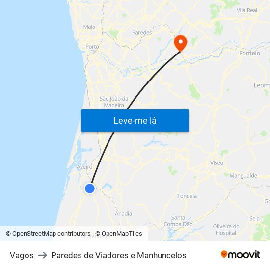 Vagos to Paredes de Viadores e Manhuncelos map