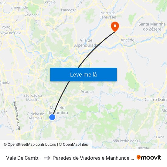 Vale De Cambra to Paredes de Viadores e Manhuncelos map