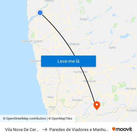 Vila Nova De Cerveira to Paredes de Viadores e Manhuncelos map