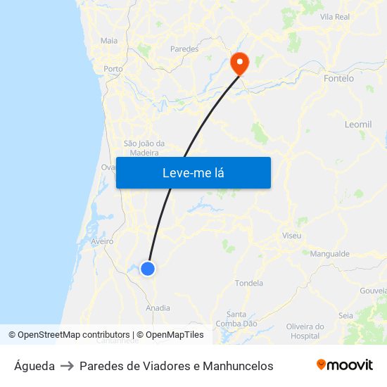 Águeda to Paredes de Viadores e Manhuncelos map