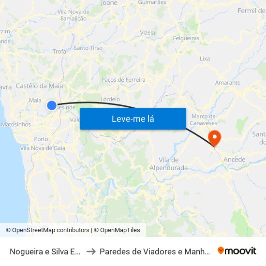 Nogueira e Silva Escura to Paredes de Viadores e Manhuncelos map