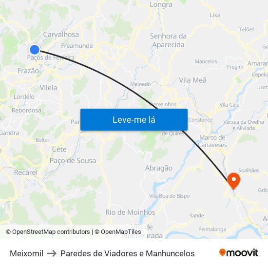 Meixomil to Paredes de Viadores e Manhuncelos map