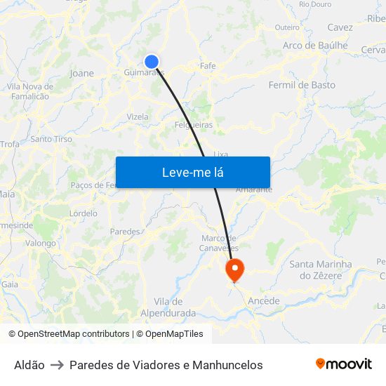 Aldão to Paredes de Viadores e Manhuncelos map