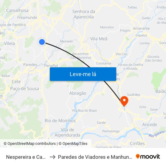 Nespereira e Casais to Paredes de Viadores e Manhuncelos map