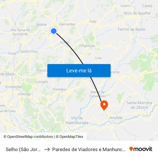 Selho (São Jorge) to Paredes de Viadores e Manhuncelos map