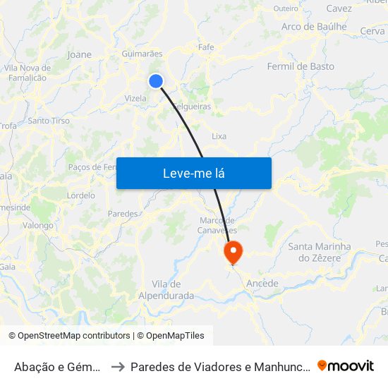 Abação e Gémeos to Paredes de Viadores e Manhuncelos map